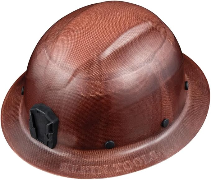 Klein Tools 60447 Hard Hat, Full Brim Class G KONSTRUCT Series Hard Hat with Rechargeable Headlamp, Sweat-Wicking Sweatband, Top Pad, Brown