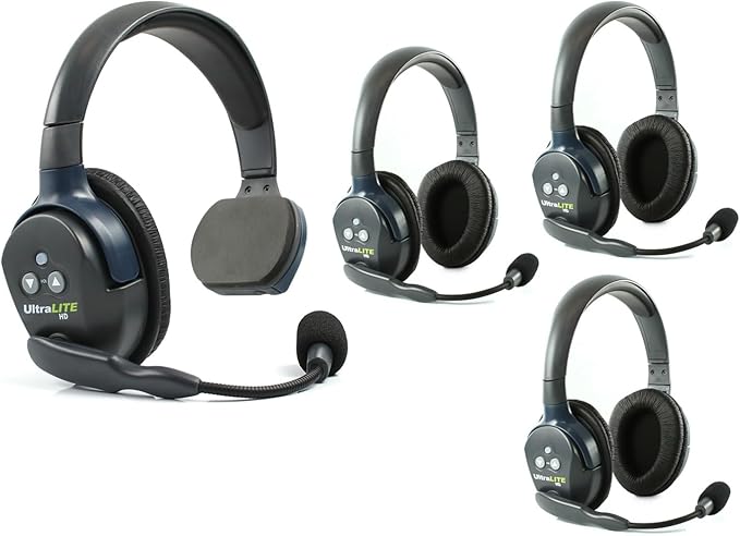 Eartec UL413 Ultralite Full Duplex Wireless Headset Communication for 4 Users - 1 Single Ear and 3 Dual Ear Headsets with SolidSignal Cleaning Wipes Bundle