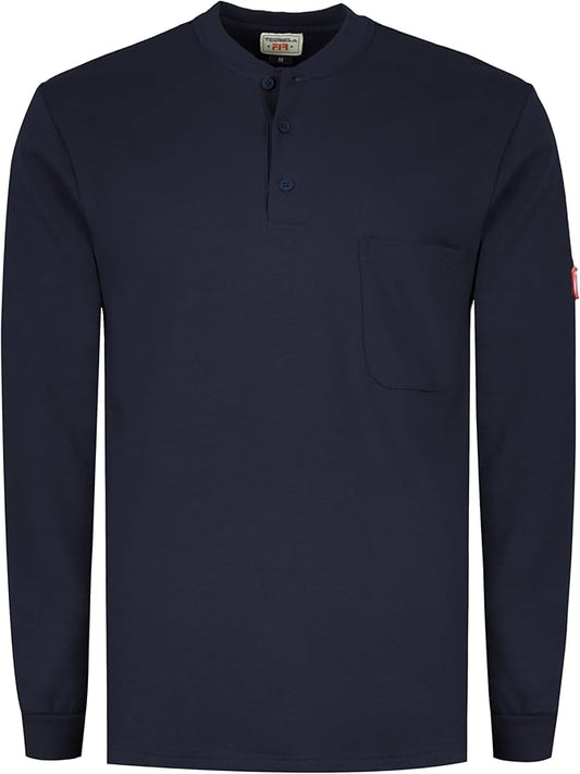 TICOMELA FR T Shirt Flame Resistant Shirt 5.5oz 100% Cotton Light Weight Workwear Men's Long Sleeve Henley Shirts