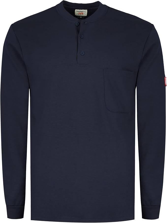 TICOMELA FR T Shirt Flame Resistant Shirt 5.5oz 100% Cotton Light Weight Workwear Men's Long Sleeve Henley Shirts