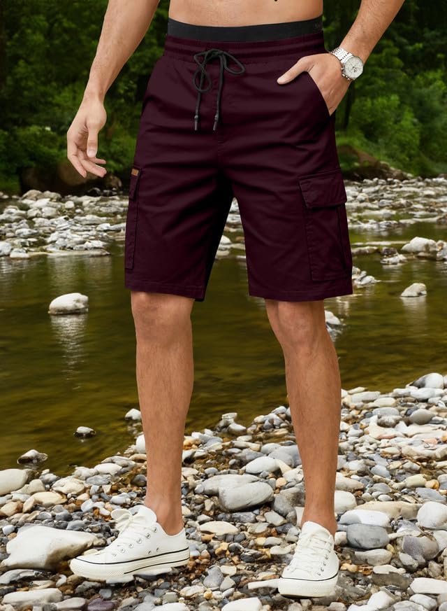 JMIERR Mens Casual Twill Cargo Shorts Cotton Drawstring Classic Cargo Stretch Short with 6 Pockets