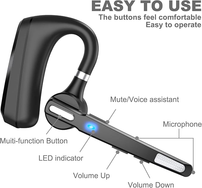 Bluetooth Headset V5.0, Wireless Bluetooth Earpiece 24Hrs HD Calling,CVC8.0 Dual Mic Noise Cancelling, Hands-Free Bluetooth Earphone for Driving/Business/Office