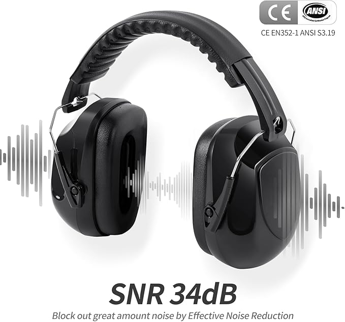 Noise Reduction Ear Muffs for Adult, 34dB Noise Cancelling Headphone for Shooting