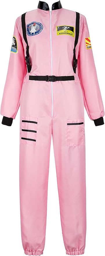 Women's Astronaut Spaceman Costume Adult Coverall Air Force Flight Jumpsuit Halloween Dress Up Party