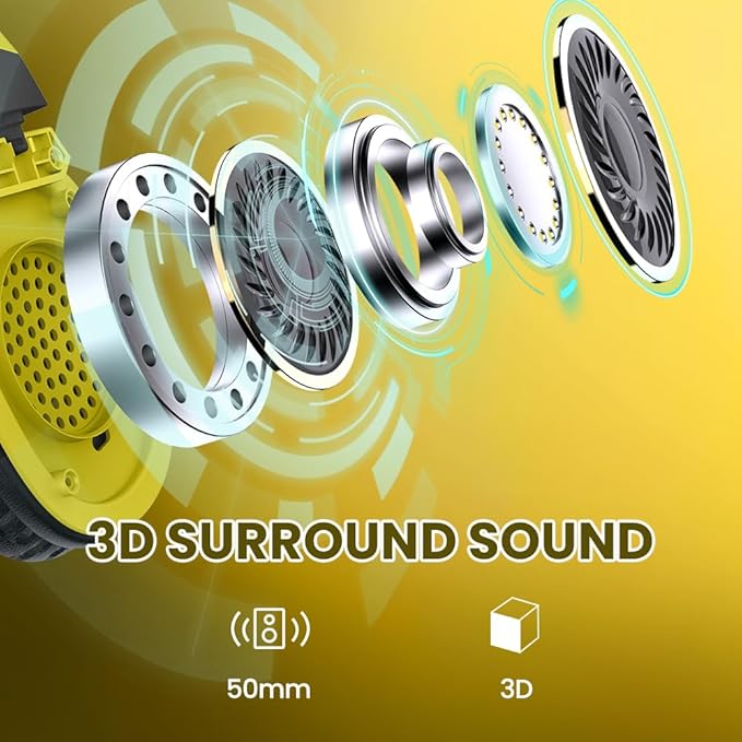 Wireless Gaming Headset with Noise Canceling Microphone for PS5, PC, PS4, 2.4G/Bluetooth Gaming Headphones with USB and Type-c Connector, Wired Mode for Controller - Yellow