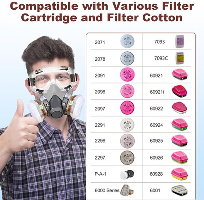 Respirator Mask with Filters - Half Face Reusable Gas Mask - Paint Respirator with Safety Goggles for Painting, Dust, Chemical, Organic Vapor, Welding, Spraying, Polishing, Woodworking Protection
