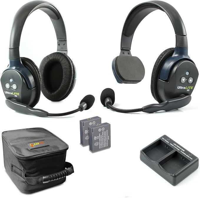 Eartec UL2SD Ultralite-HD 2-Person Full Duplex Wireless Intercom Headset Communication System, Single and Dual Ear Headsets, Up to 1000ft Range, U.S. Company