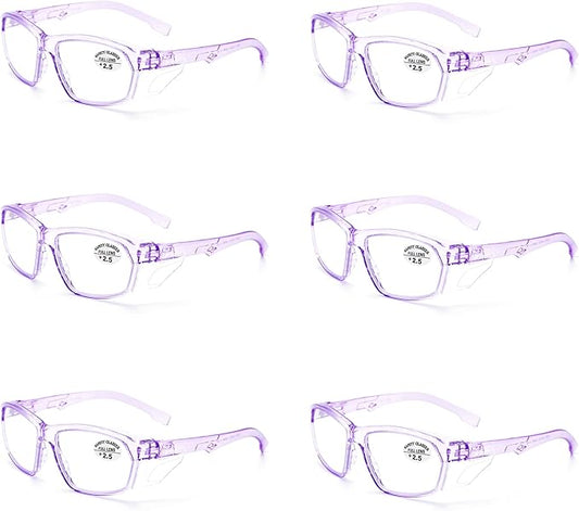 ProtectX Stylish Anti-Fog & Scratch-Resistant Safety Glasses With Readers, UV Protection Goggles, Anti-Impact Lightweight Glasses for Men＆Women Lilac Reading 2.5-6 Pack