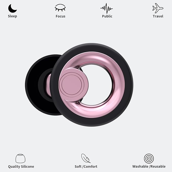 Plus Ear Plugs Noise Cancelling 2 Sets, Soft Silicone Ear Plugs for Sleeping, Noise Sensitivity, Reusable Concerts Ear Plugs Hearing Protection 30dB - 8 Pairs Ear Tips in XS/S/M/L - Rose