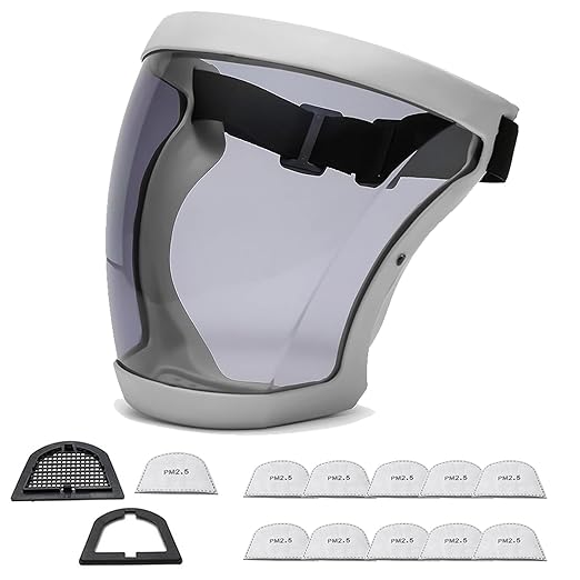 Anti-Fog Full Face Active shields Protection Visible Expression Transparent Breathable Comfortable Adults Reusable (White&Grey, 1PCS) (JZY-0010)