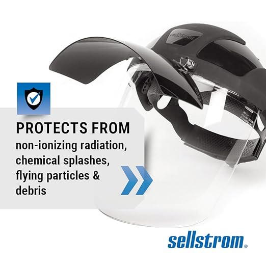 Sellstrom DP4 Face Shield - Lightweight Mask with High Impact Crown & Ratchet Headgear for Work, Grinding, Plasma/Flame Cutting - ANSI Z87.1 - Clear Anti Fog Polycarbonate Window - UV/IR Flip Up Visor