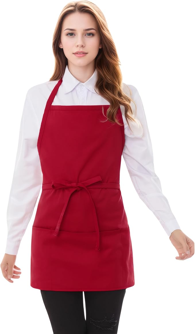 Short Cotton Aprons for Women with 3 Pockets, Chef Apron for Unisex,Waitress Apron for Kitchen Cooking Restaurant BBQ