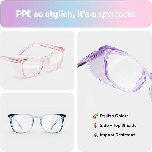 Stoggles Square Z87.1 Certified Polycarbonate Safety Glasses, Scratch & Shatter-Proof, Blue-Light & UV Blocking Lens, Top & Side Shields, Anti-Fog Dip Coated, Durable, Protective & Stylish Eyewear