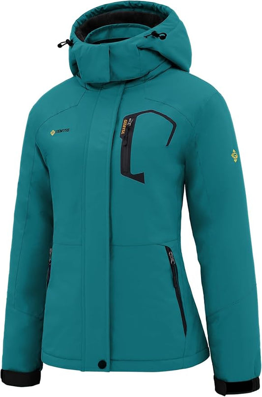 GEMYSE Women's Ski Snow Jacket Warm Winter Waterproof Coat Snowboard Rain Jacket Hooded Windproof Windbreaker