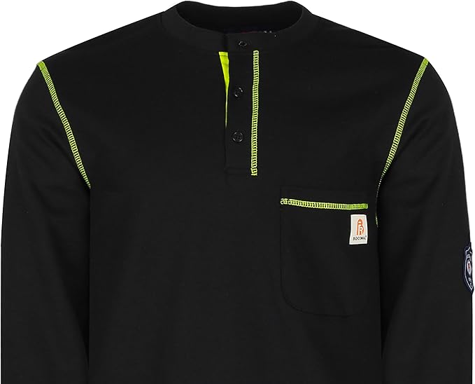 BOCOMAL FR Shirts Flame Resistant Henley Shirt NFPA2112/CAT2 7oz Men's Long Sleeve Fire Retardant Clothing