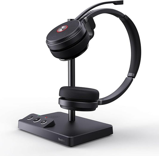 Yealink WH62 Dual UC DECT Wireless Headset, 525 ft Long Range, Work Headphones with Base, 2X Noise Canceling Mic for IP Phone and Computer, Office Headsets Call Control, Ringer,14H Talk Time