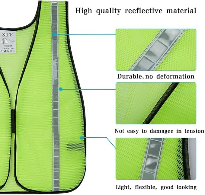 SIFE 1 Pack High Visibility Reflective Safety Vest,Made from Breathable and Neon Yellow Mesh Fabric,light weight for Man and Woman(Yellow-White, 1 pack)