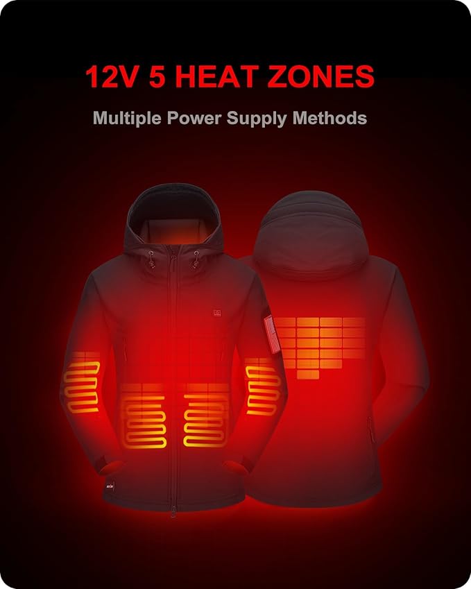 DEWBU Heated Jacket for Women with 12V Battery Pack Winter Outdoor Soft Shell Electric Heating Coat