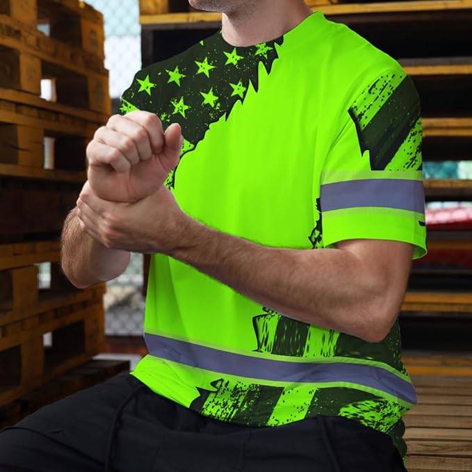 Maddly High Visibility US Flag Collection Safety Workwear Custom Name for Workers, Runners, Truckers, Patriotic