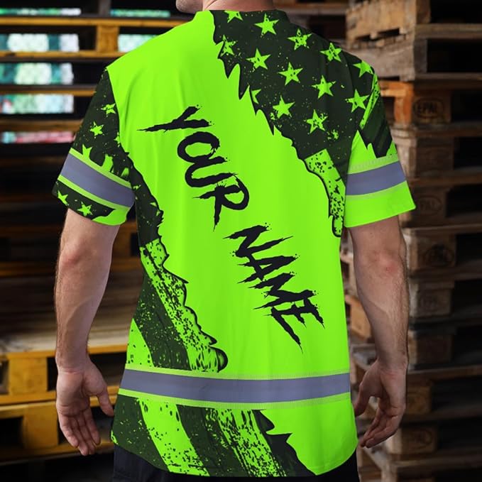 Maddly High Visibility US Flag Collection Safety Workwear Custom Name for Workers, Runners, Truckers, Patriotic
