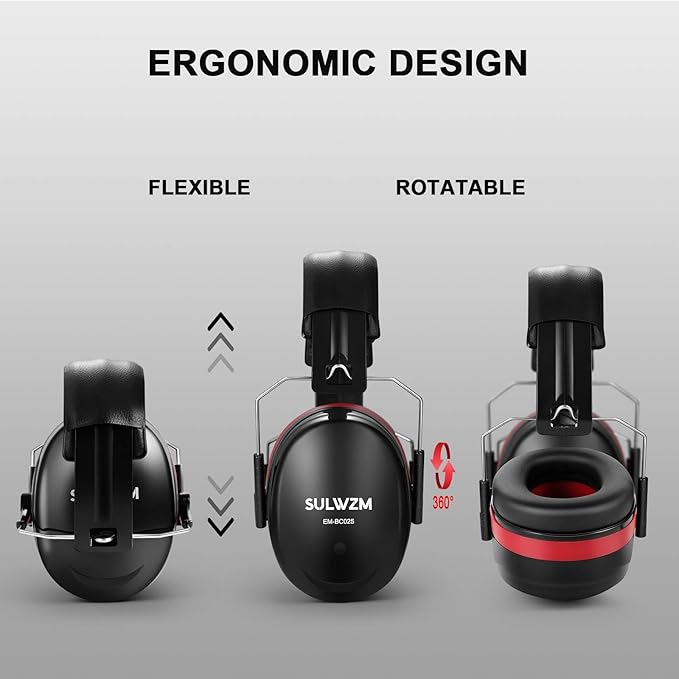 Hearing Protection Ear Muffs,NRR 28db Noise Cancelling for Shooting, Mowing, Construction,Red