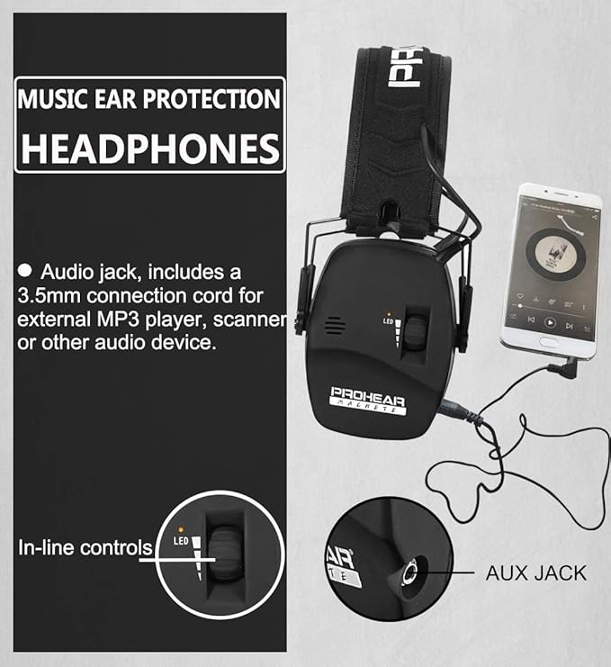 PROHEAR Digital Electronic Shooting Ear Protection Muffs with GEP02 Gel Ear Pads, Hunting Sound Amplification Earmuffs, NRR 23dB Low Profile Hearing Protection for Gun Range - Black