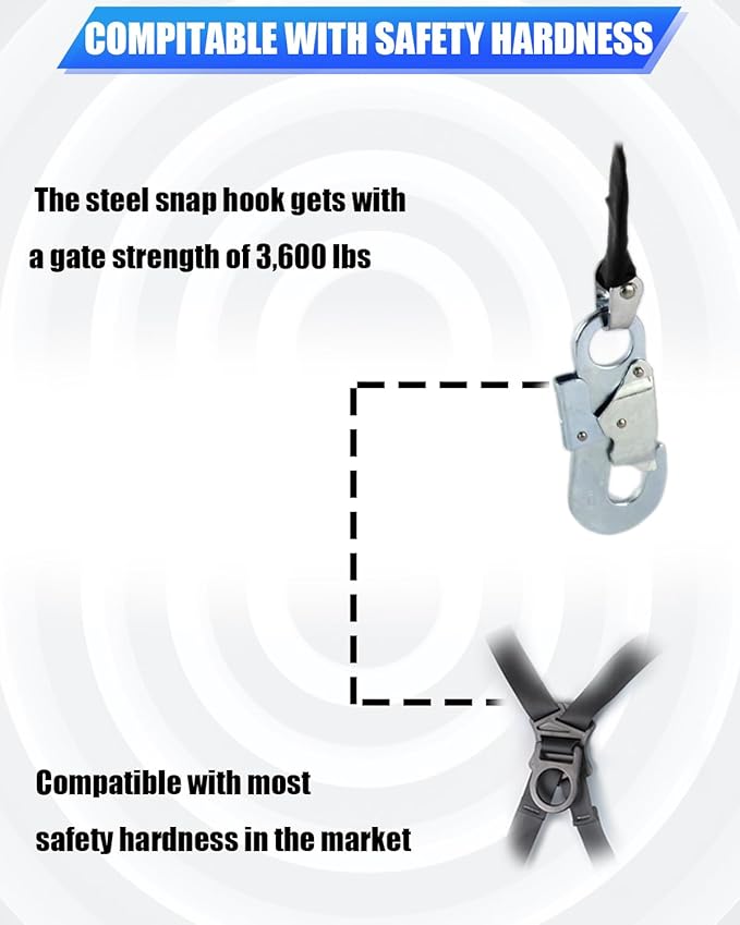 33FT Web Self Retracting Lifeline, No Tangle Lightweight Housing SRL, Self Retractable Safety Lanyard, Fall Arrest Protection PPE Gear for Roofing Construction, OSHA/ANSI Compliant