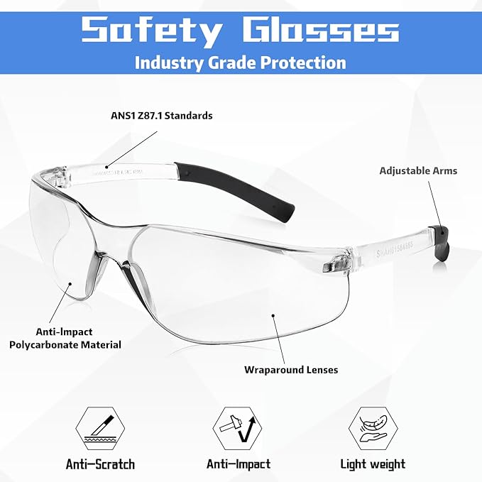 Clear Safety Glasses Bulk of 50,ANSI Z87.1 Eye Protection Goggles with Scratch and Impact Resistant for Construction and Laboratory