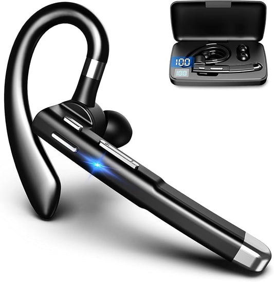Bluetooth Headset for Cell Phones 500Hrs Standby Time with LED Charging Case 270 Degrees Rotatable Mic Hands Free Bluetooth 5.4 Version (Ivory Black)