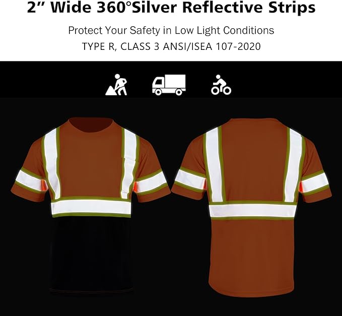 VENDACE Hi Vis Reflective Safety Shirts for Men ANSI Class 3 High Visibility Construction Work T Shirt(Orange,L)
