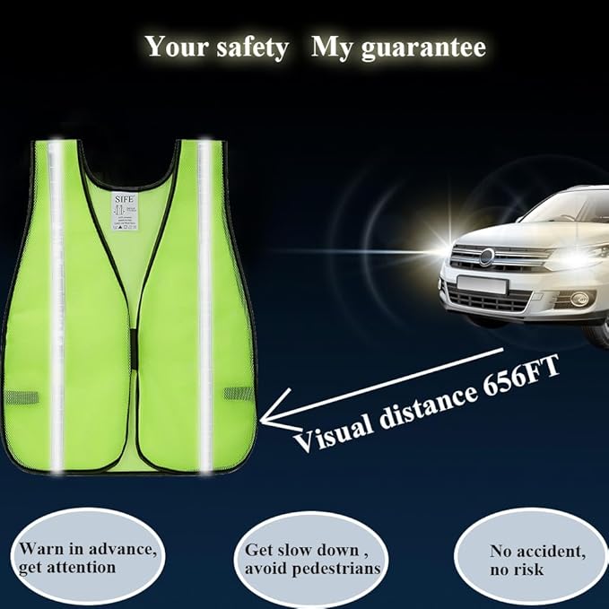 SIFE 1 Pack High Visibility Reflective Safety Vest,Made from Breathable and Neon Yellow Mesh Fabric,light weight for Man and Woman(Yellow-White, 1 pack)