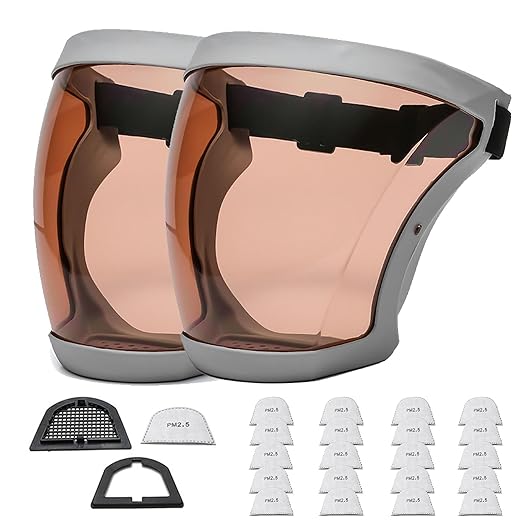 Anti-Fog Full Face Active shields Protection Visible Expression Transparent Breathable Comfortable Adults Reusable (White&Brown, 2PCS), JZY-0010