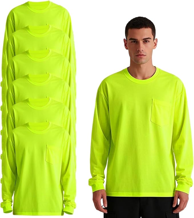 Safety T Shirts High Visibility Hi Vis Long Sleeve Performance Athletic T-Shirts Multipack