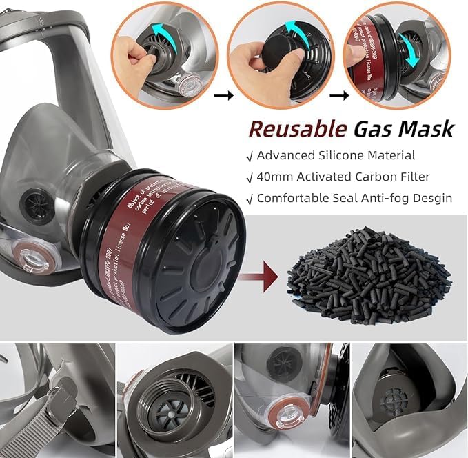 Full Face Respirator Mask, Reusable Respirator Mask with Filters，6800 Anti Fog Dust Gas Mask, for Spray Paint, Welding