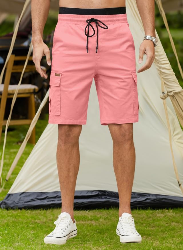 JMIERR Mens Casual Twill Cargo Shorts Cotton Drawstring Classic Cargo Stretch Short with 6 Pockets