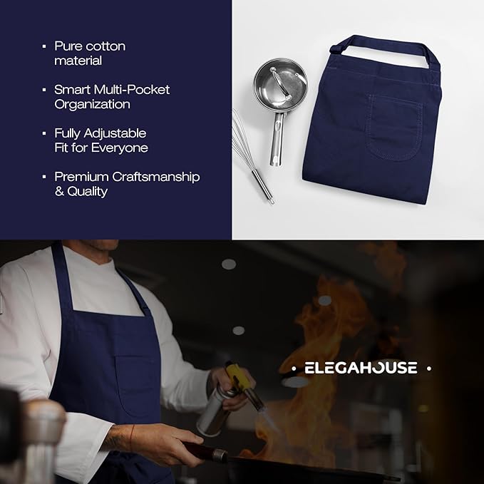 Unisex Apron with Pockets for Cooking, Salon & Art - 100% Cotton Adult Kitchen, Chef, Stylist Apron