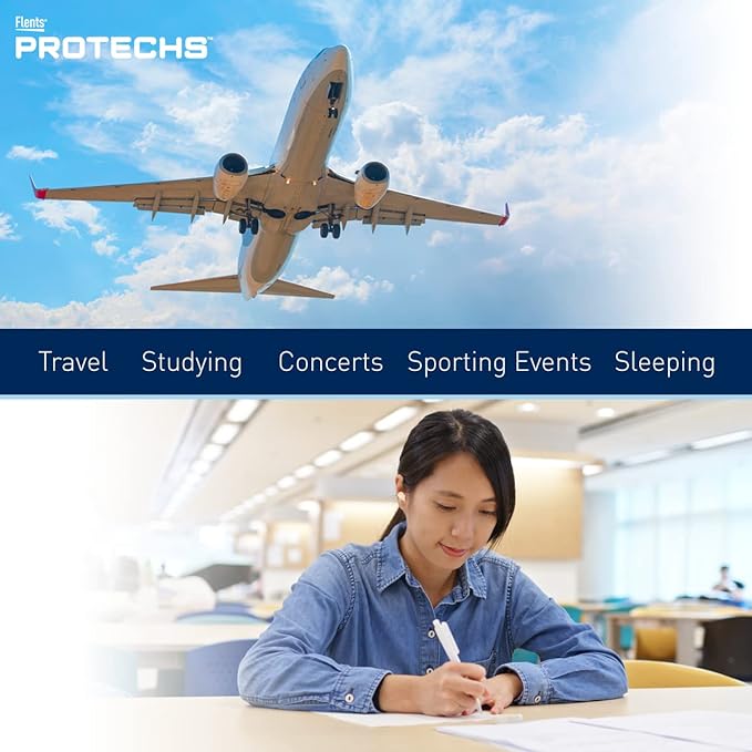 Flents Protechs Foam Ear Plugs, 50 Pair for Sleeping, Snoring, Loud Noise, Traveling, Concerts, Construction, Studying, Work, Shooting, NRR 33, Noise Cancelling, Disposable, Purple, Made in the USA