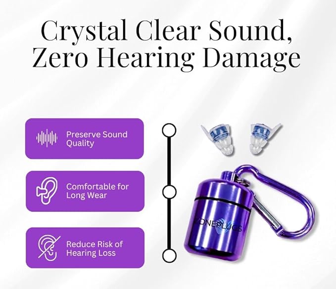 High Fidelity Earplugs-2 Pairs Reusable Noise Reduction Hearing Protection Ear-Plugs with Carrying Case for Concerts, Festivals, Raves, Musicians, Live Music, Sporting Events- Black