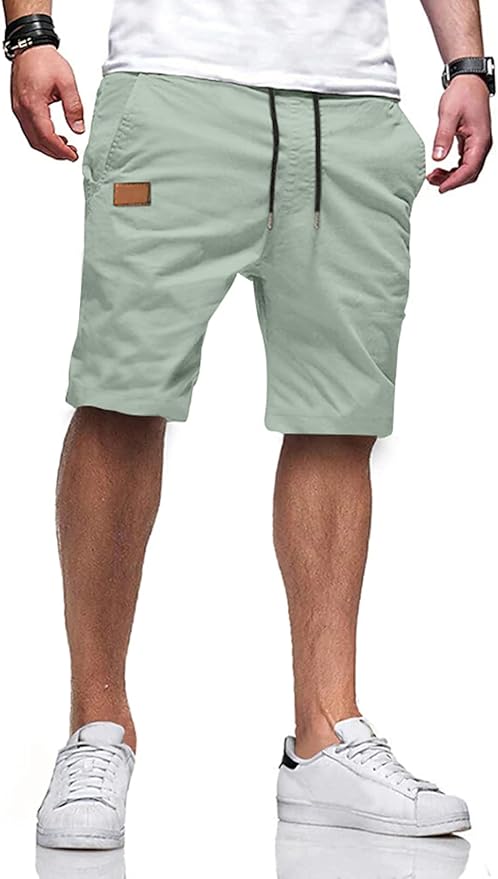 JMIERR Mens Casual Shorts - Cotton Drawstring Summer Beach Stretch Twill Chino Golf Shorts