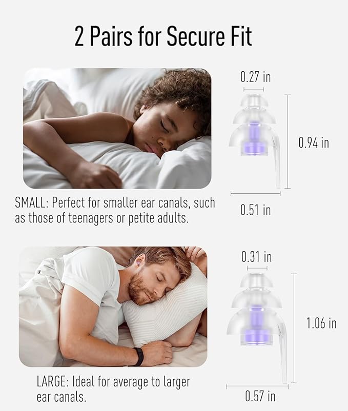 Hearprotek Ear Plugs for Sleeping, [2 Pairs] Noise Cancelling Comfortable earplugs for Sleep-Reusable Noise Reduction (Purple)