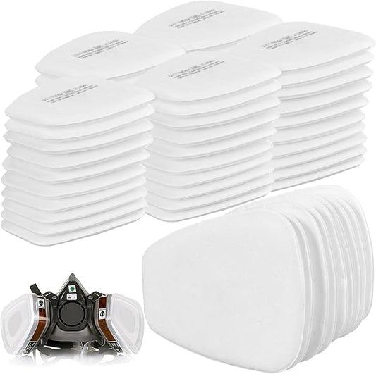 50 Pcs Respirator Mask Filters, 5N11CN Mask Filter Cotton for Dust Masks 6000 6001 6200 6800 7501 7502 FF402, Paint Masks Respirator, Particulate Filter Set, Dust Filter for Painting, Fine Dust