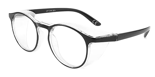 Alsenor Safety Glasses Anti Fog Goggles Protective Eyewear Blue Light Blocking Anti Dust UV Protection Glasses For Men Women (Round-Black)