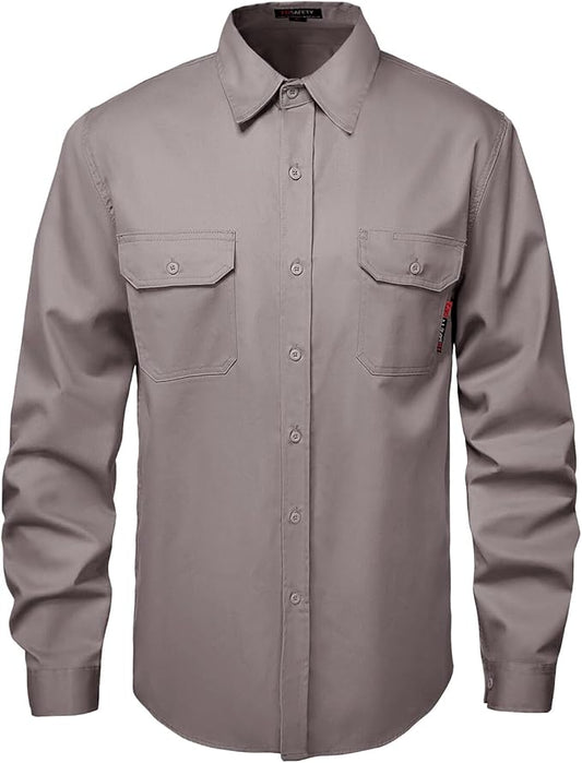 SKSAFETY 7oz FR Shirts for Men, Welding Shirt Hi Vis Flame Resistant 100% Cotton Fire Retardant Longsleeve Shirt CAT2/NFPA