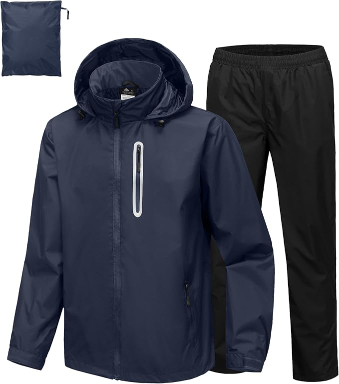 SWISSWELL Men's Waterproof Golf Rain Suit Rain Gear Jacket and Pant Outdoor Lightweight Hooded Raincoat