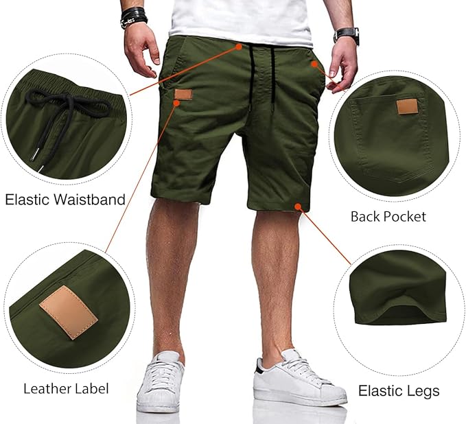 JMIERR Mens Casual Shorts - Cotton Drawstring Summer Beach Stretch Twill Chino Golf Shorts