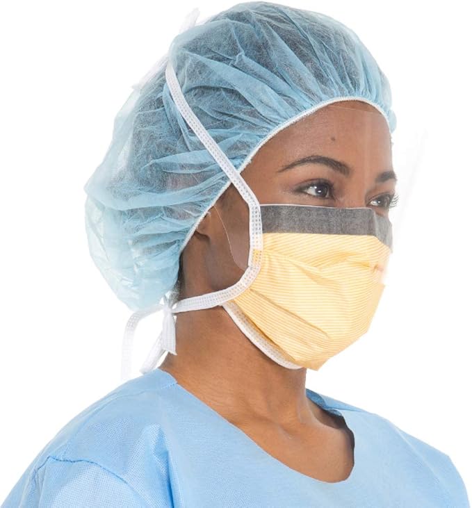 HALYARD FLUIDSHIELD 3 Disposable Mask w/SO Soft Lining, Fog-Free, Anti-Glare Wraparound Visor, Orange, 48247