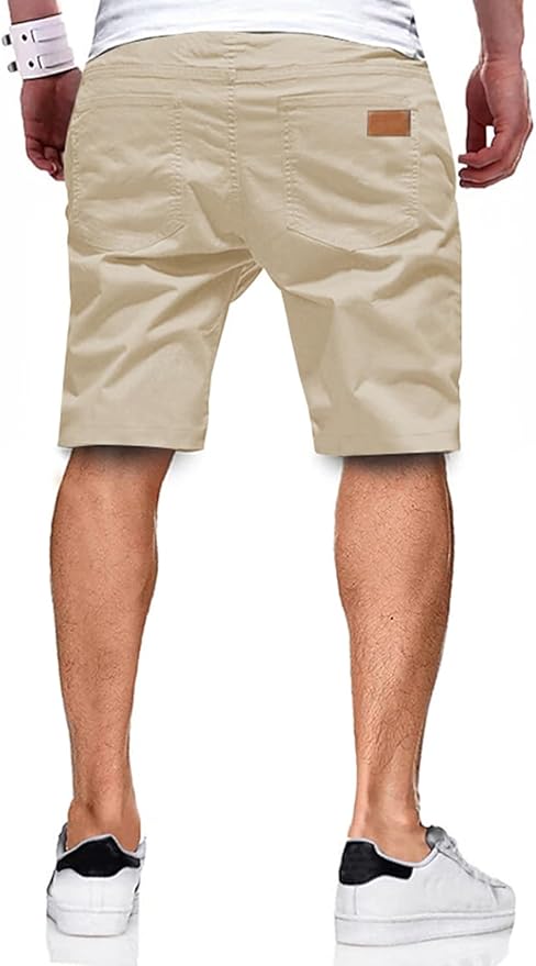 JMIERR Mens Casual Shorts - Cotton Drawstring Summer Beach Stretch Twill Chino Golf Shorts