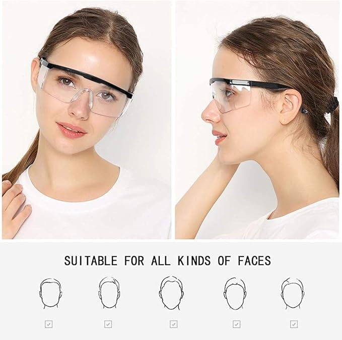 mozeeda Safety Glasses, Anti-fog Eye Protective Glasses Scratch Resistant Clear Wraparound Lenses Safety Goggles and No-Slip Grips, Adjustable Temples Lab Goggles