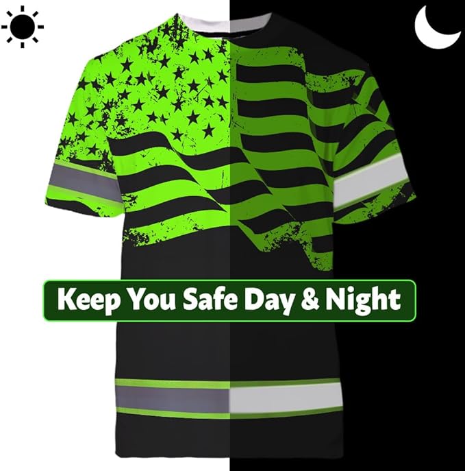 Maddly High Visibility US Flag Collection Safety Workwear Custom Name for Workers, Runners, Truckers, Patriotic