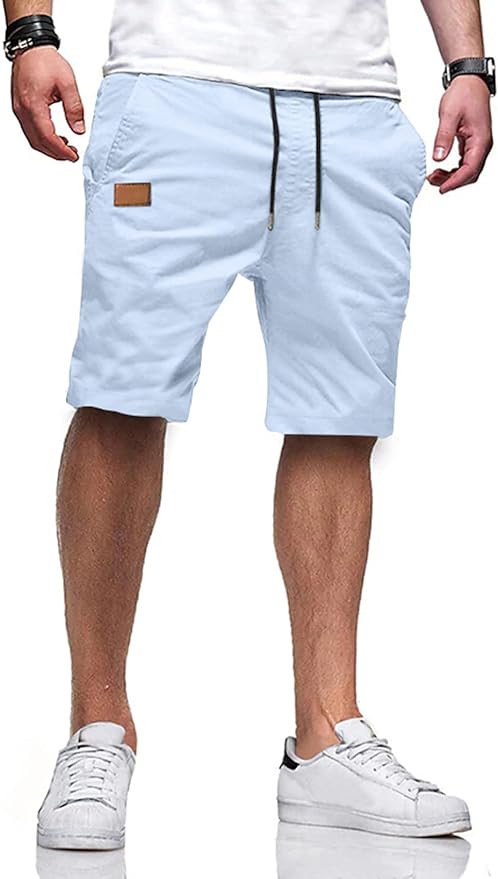 JMIERR Mens Casual Shorts - Cotton Drawstring Summer Beach Stretch Twill Chino Golf Shorts
